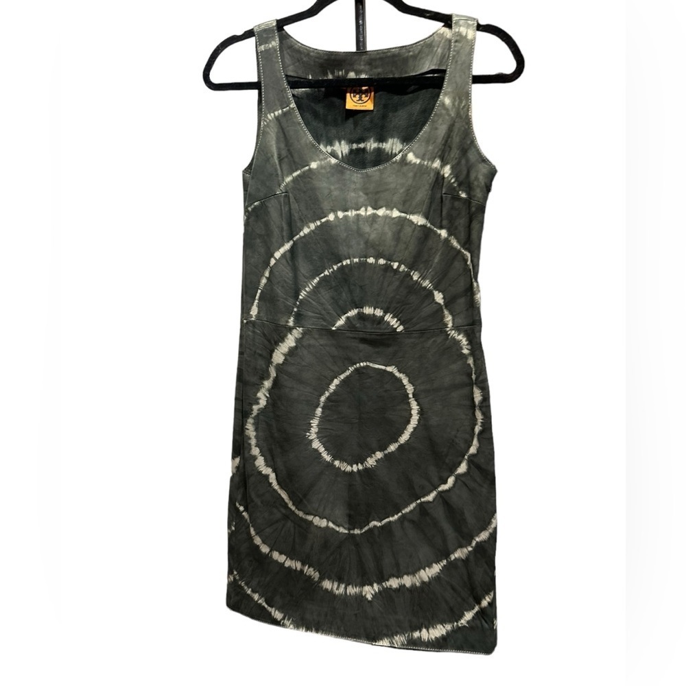 Tory Burch  Leather Dress Greystone  Shawna Tie-Dye Night Out Size 0 - Picture 3 of 16